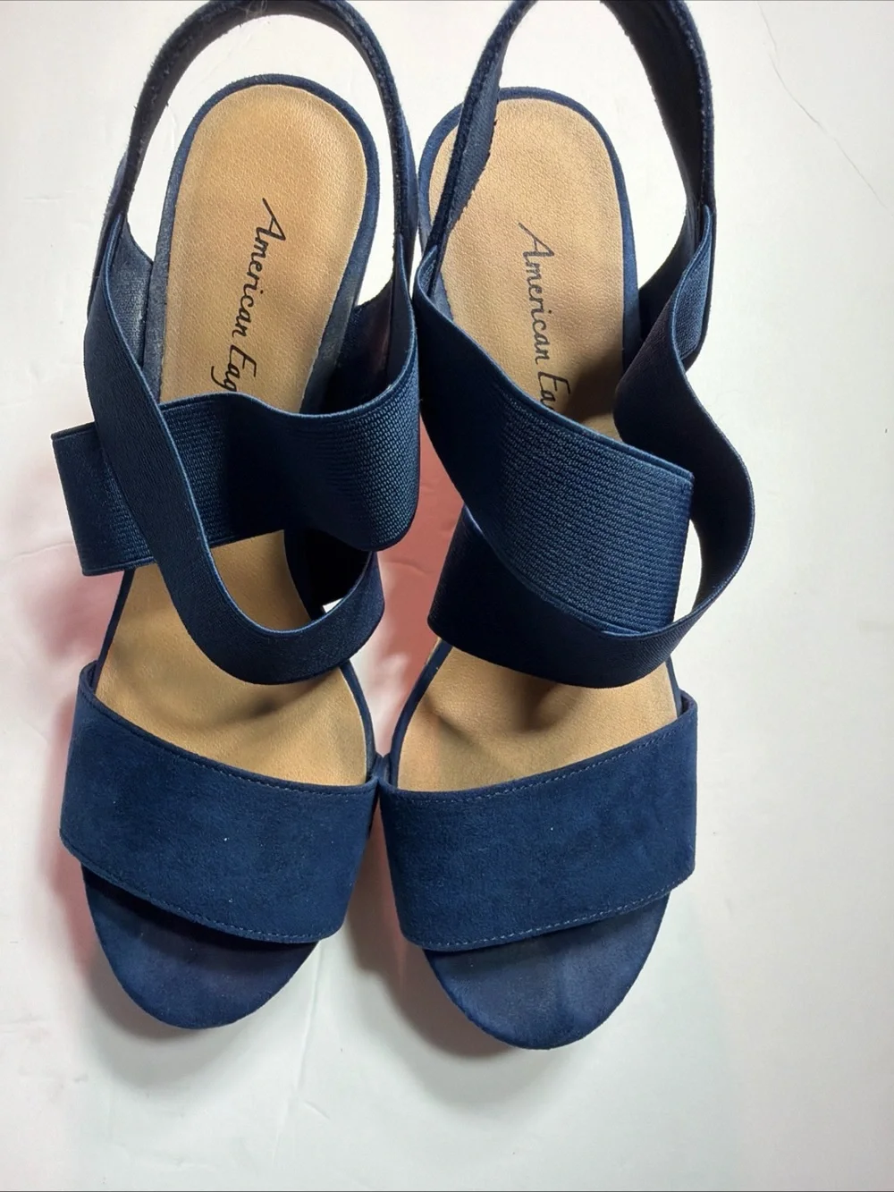 American Eagle Outfitters Navy Wedge Sandals with Elastic Crossover Straps